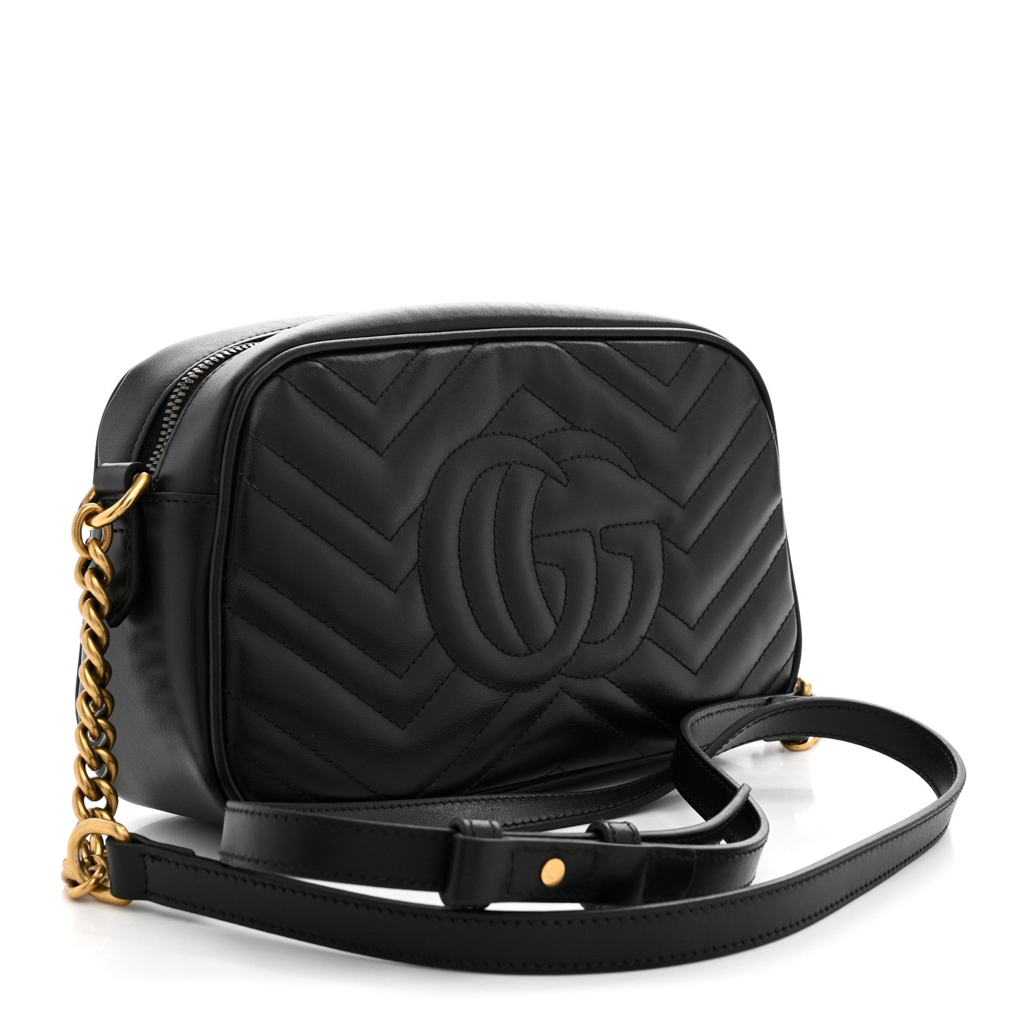 Gucci Calfskin Matelasse Small GG Marmont Chain Shoulder Bag Black 2 of 12
