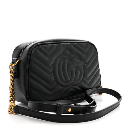 Gucci Calfskin Matelasse Small GG Marmont Chain Shoulder Bag Black 2 of 12
