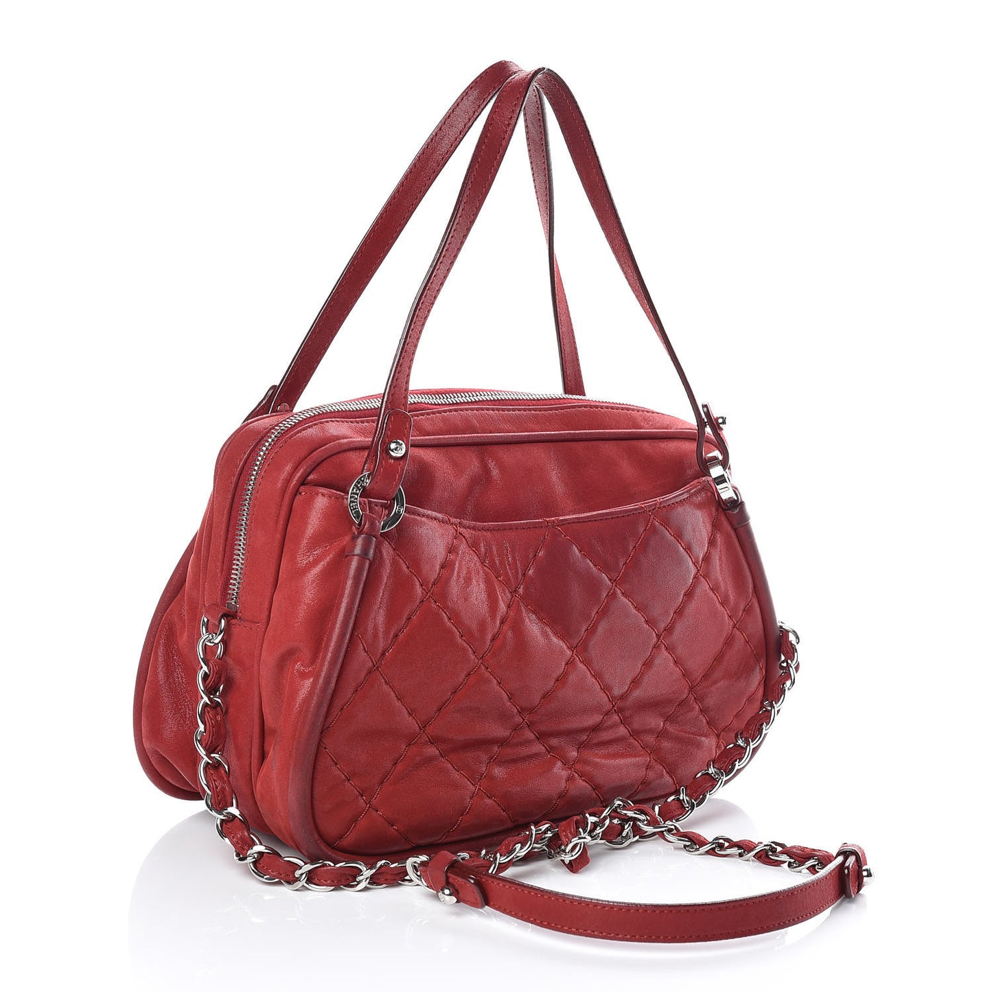 Iridescent Calfskin Quilted Relax CC Camera Case Red