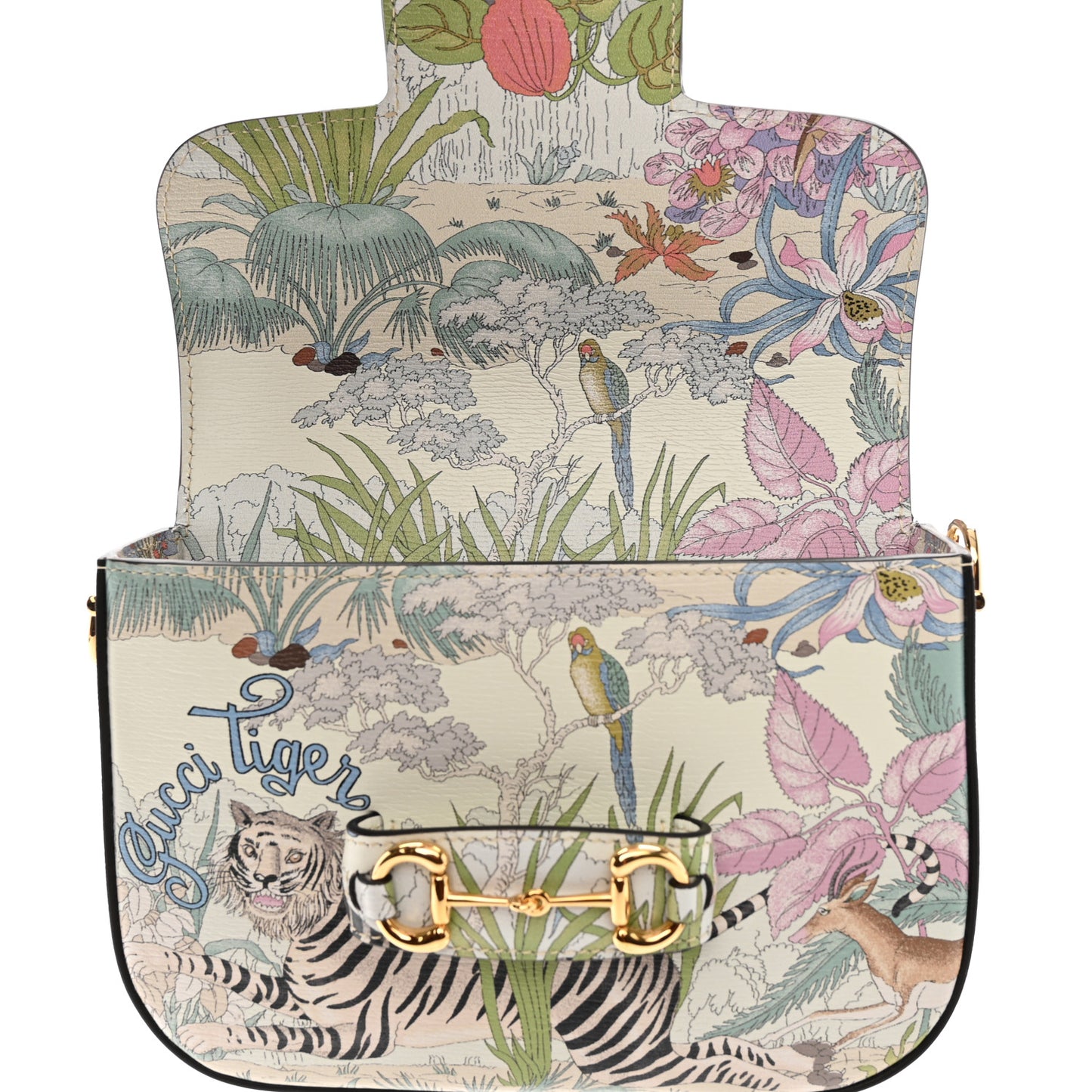 New Shangai Calfskin Tiger Savanah Web Mini Horsebit 1955 Shoulder Bag Chalky White Multicolor