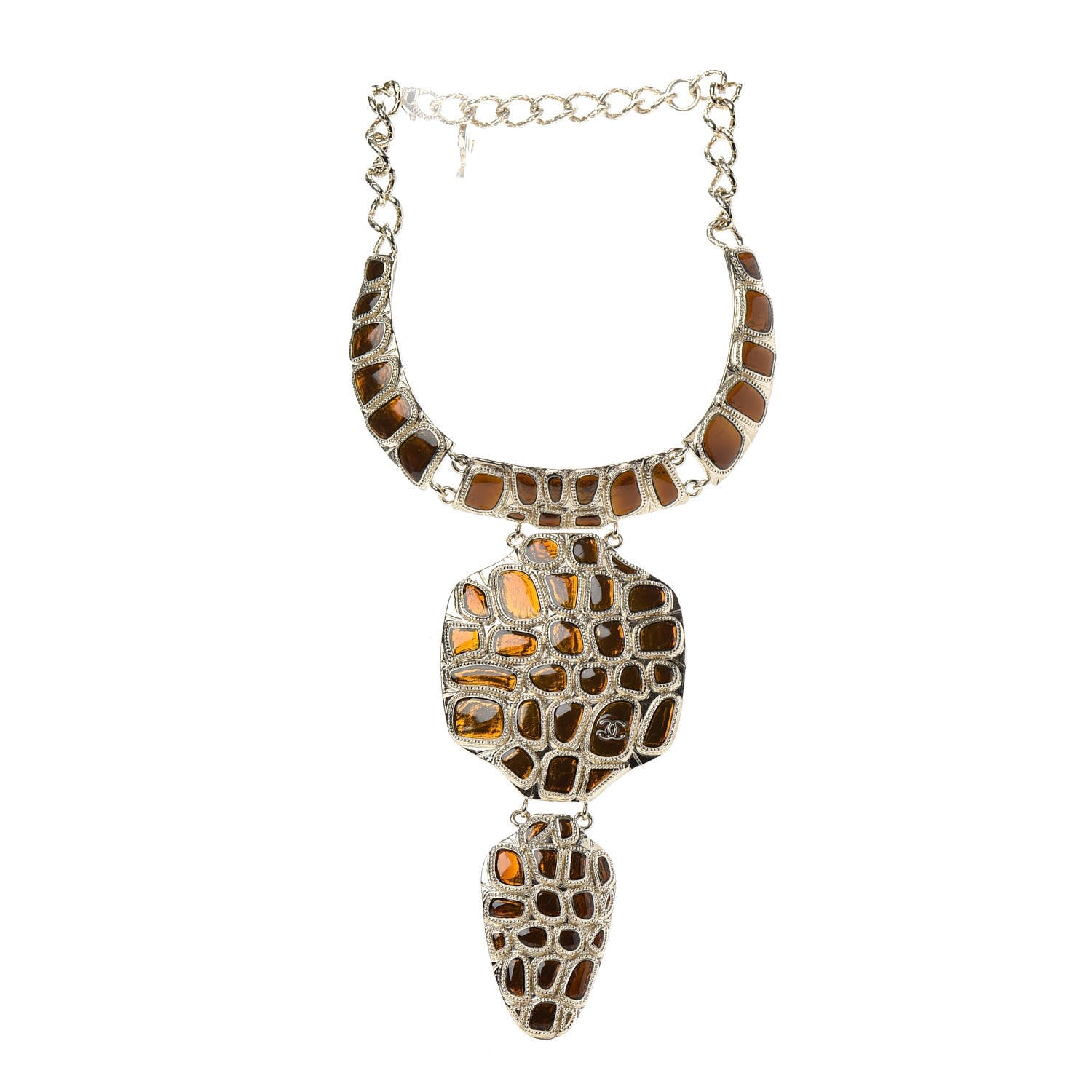 Chanel Resin Metal Along The Nile Large CC Pendant Necklace Gold Orange 3 of 5