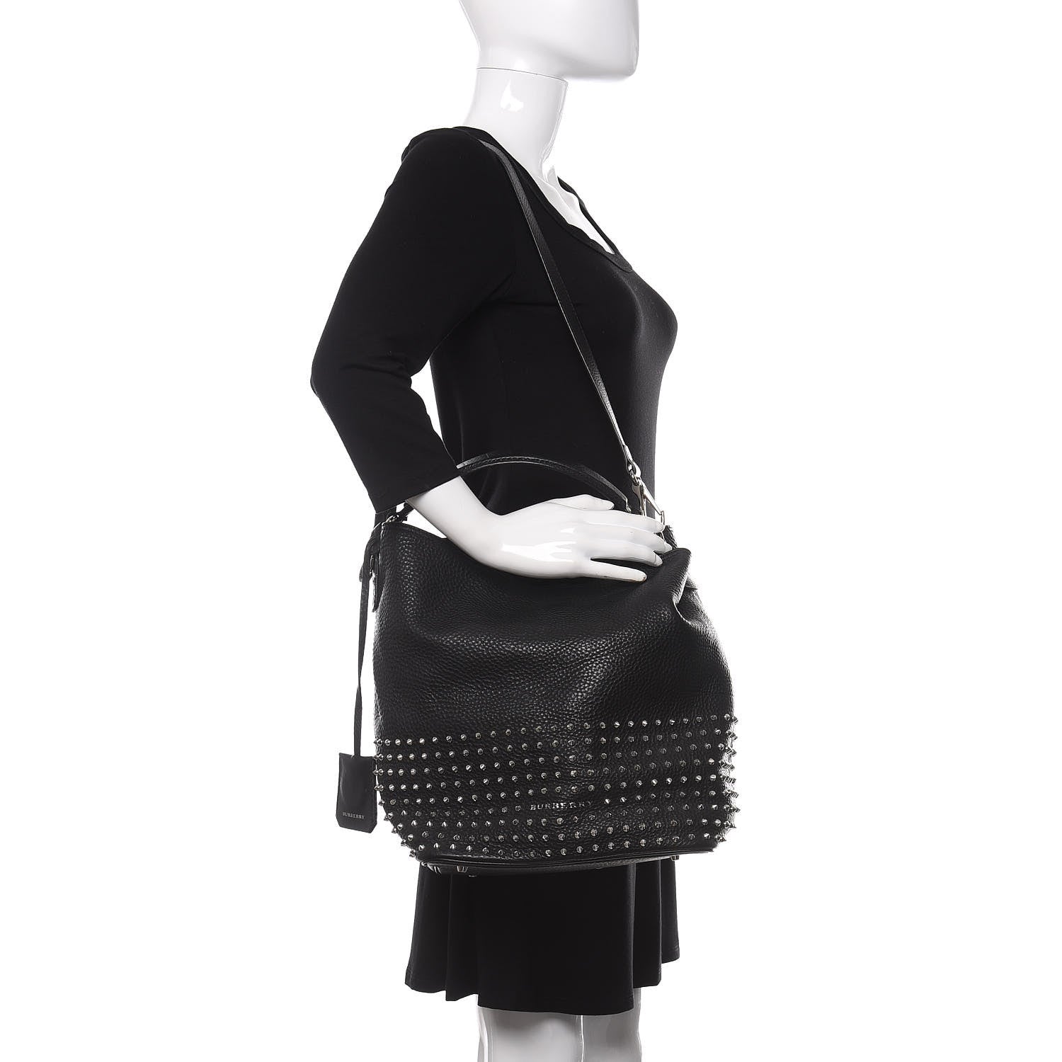 Burberry Calfskin Studded Medium Susanna Hobo Black 2 of 9