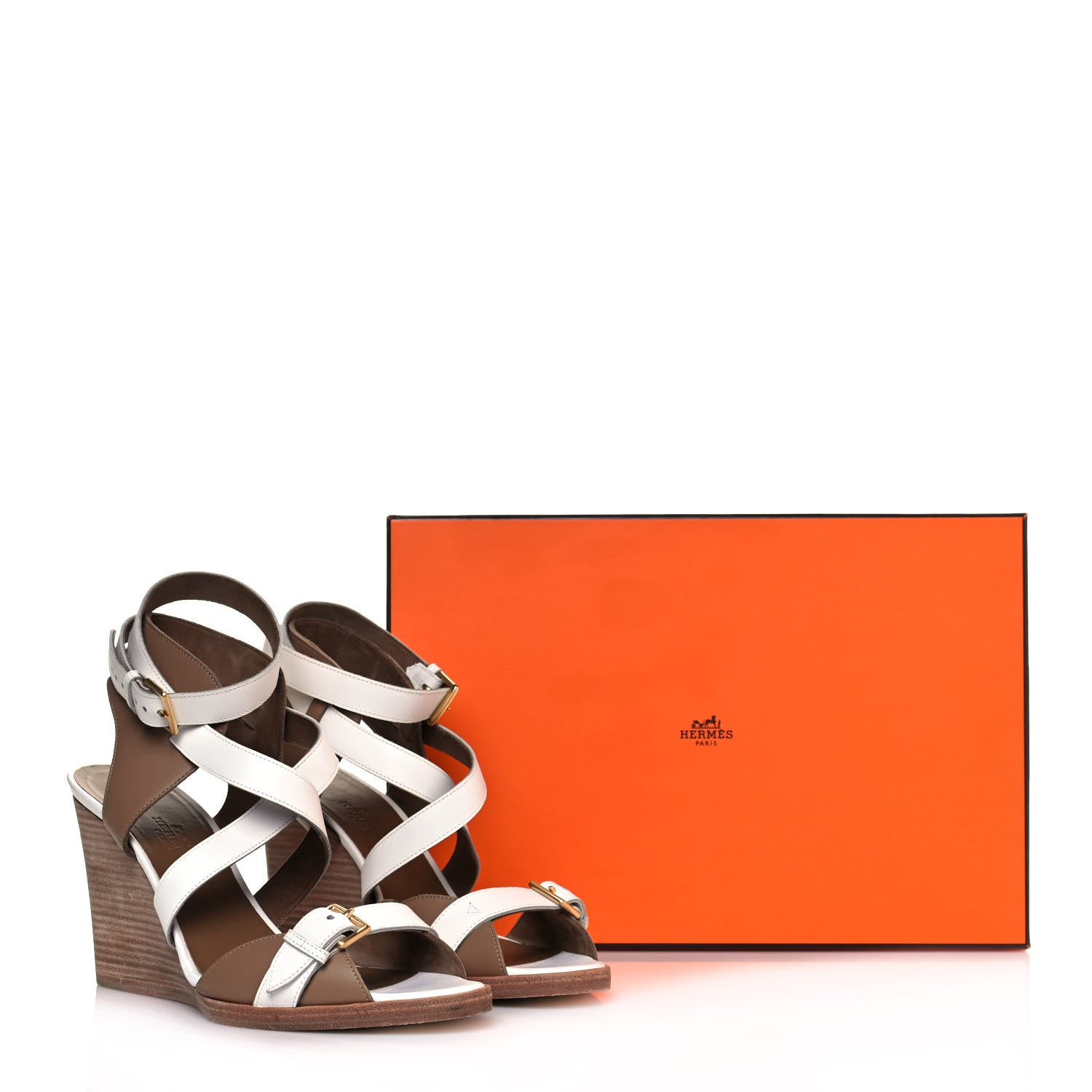 Hermes Calfskin Giorno Wedge Sandals 37.5 Beige White 9 of 9