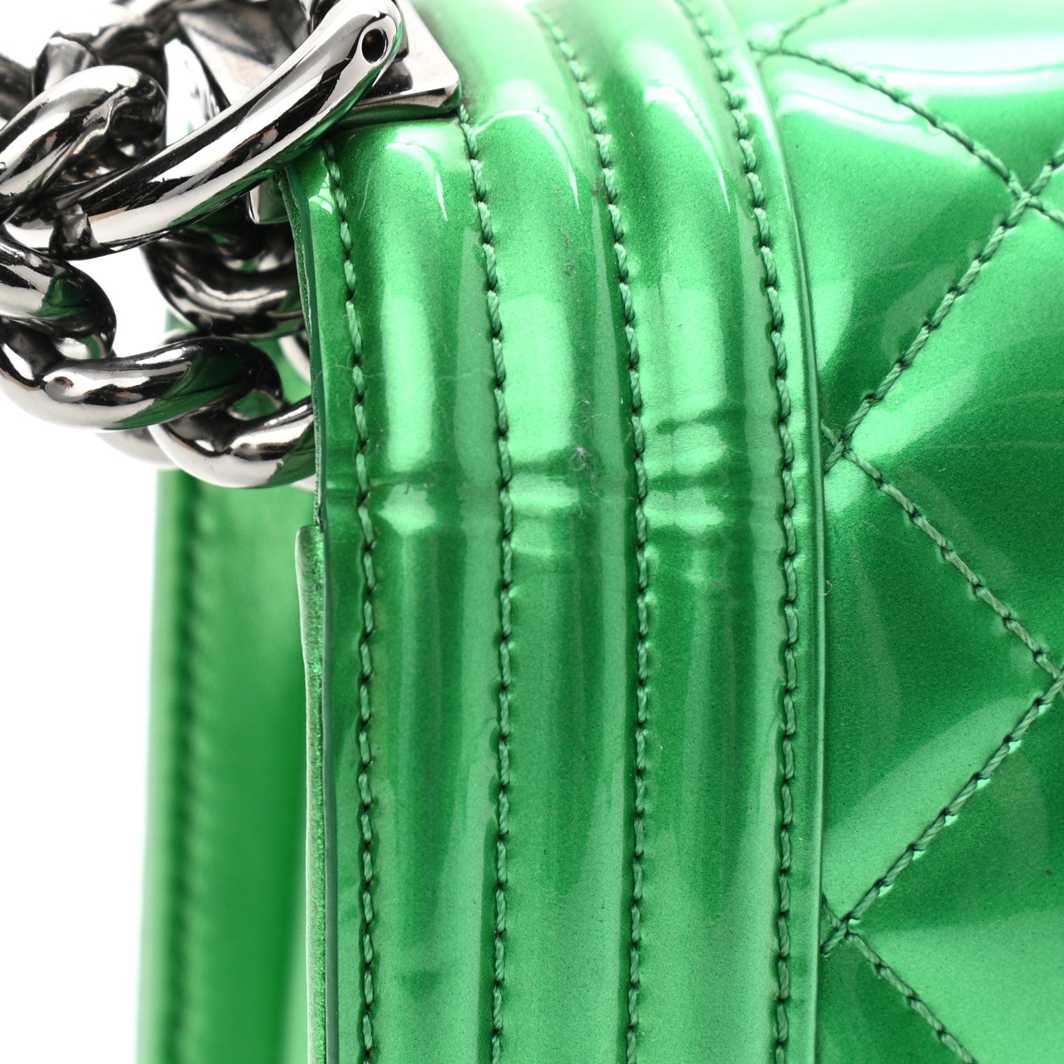 Chanel Metallic Patent Calfskin Quilted Medium Boy Flap Green 14 of 14