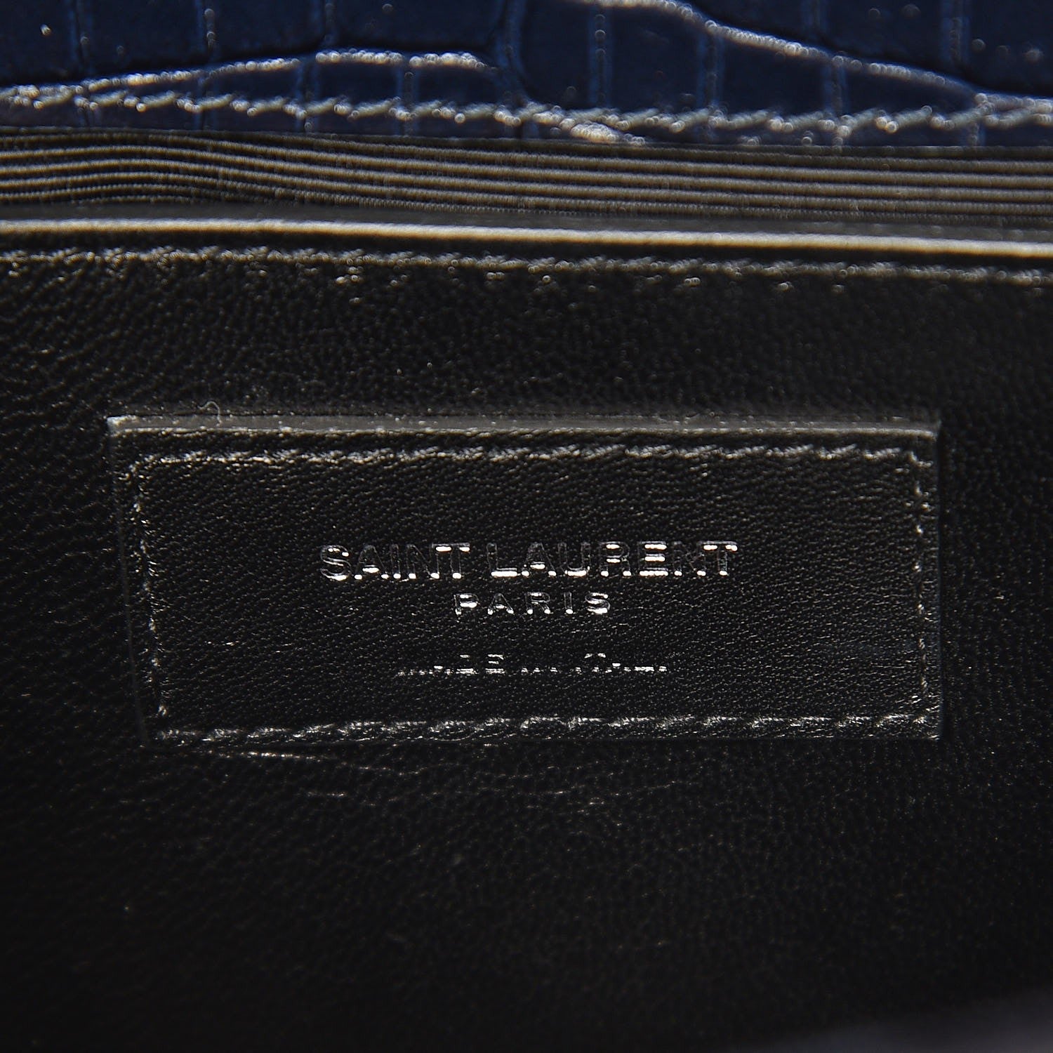 Saint Laurent Calfskin Crocodile Embossed Small Classic Monogram Kate Tassel Satchel Navy 7 of 7