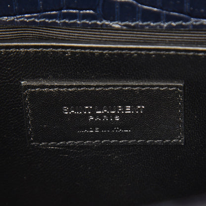 Saint Laurent Calfskin Crocodile Embossed Small Classic Monogram Kate Tassel Satchel Navy 7 of 7