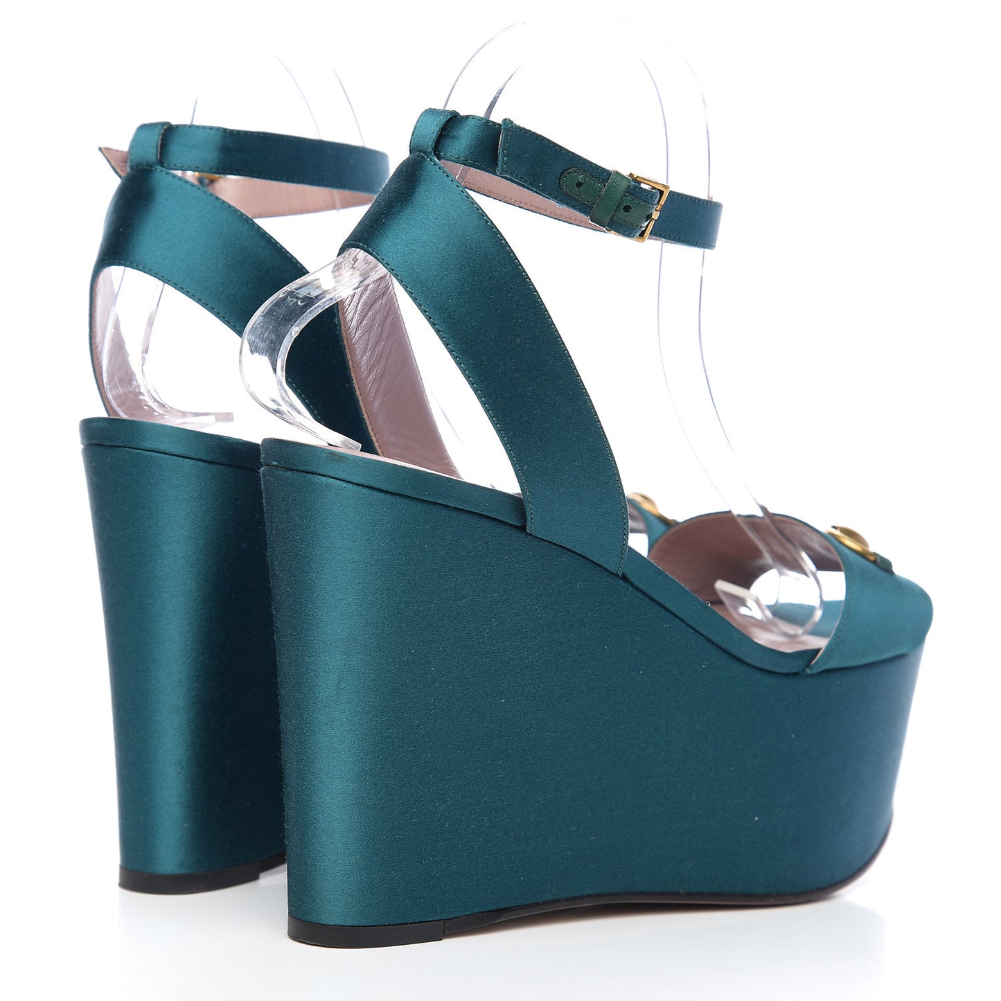 Satin Liliane Horsebit Platform Wedge Sandals 39 Turchese