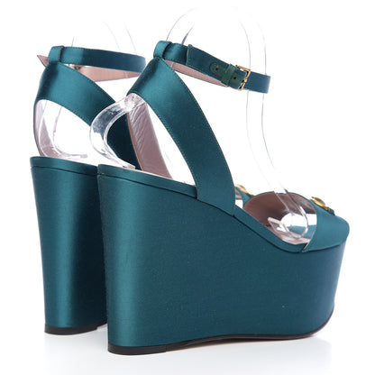 Gucci Satin Liliane Horsebit Platform Wedge Sandals 39 Turchese 4 of 10