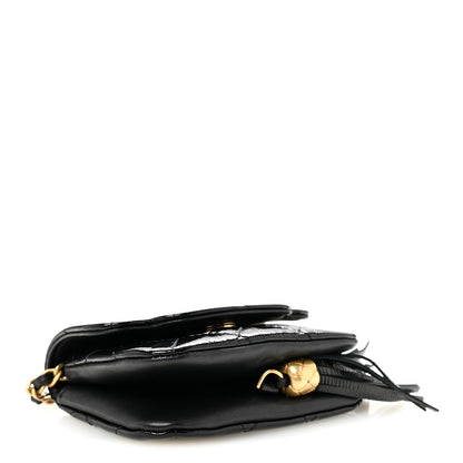 Chanel Crumpled Patent Lambskin Quilted Tassel Clutch With Chain Black 4 of 11
