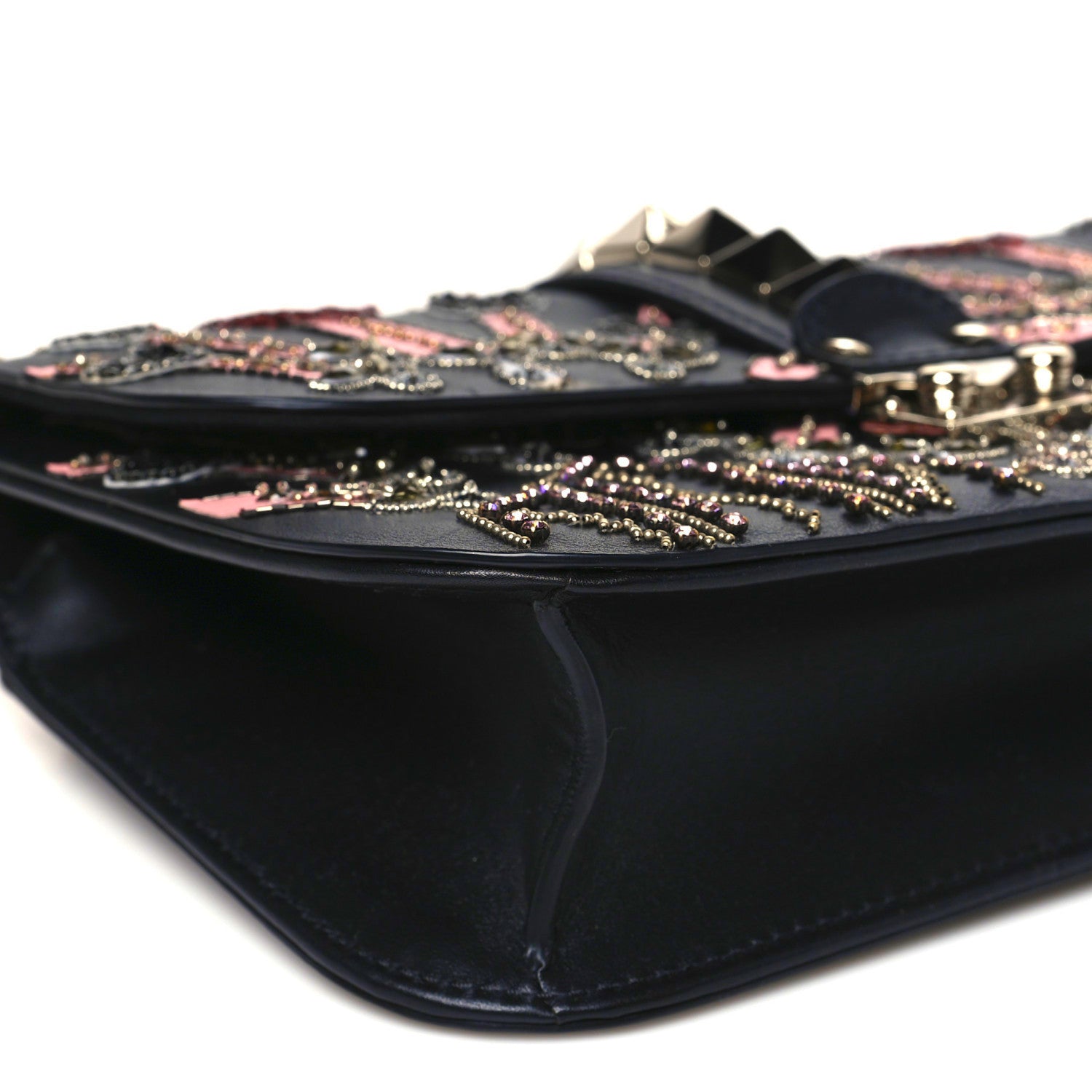 Valentino Garavani Vitello Crystal Loveblade Embellished Medium Glam Lock Rockstud Flap Black 8 of 12