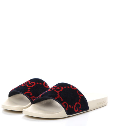 Gucci Terry Cloth GG Monogram Slide Sandals 38 Blue Red 3 of 7