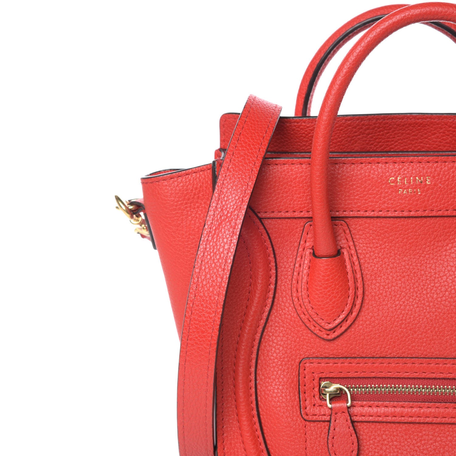 Celine Drummed Calfskin Nano Luggage Coquelicot 10 of 14