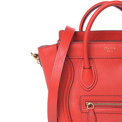 Celine Drummed Calfskin Nano Luggage Coquelicot 10 of 14