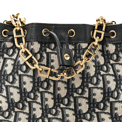 Christian Dior Oblique Drawstring Chain Bucket Bag Blue 8 of 10