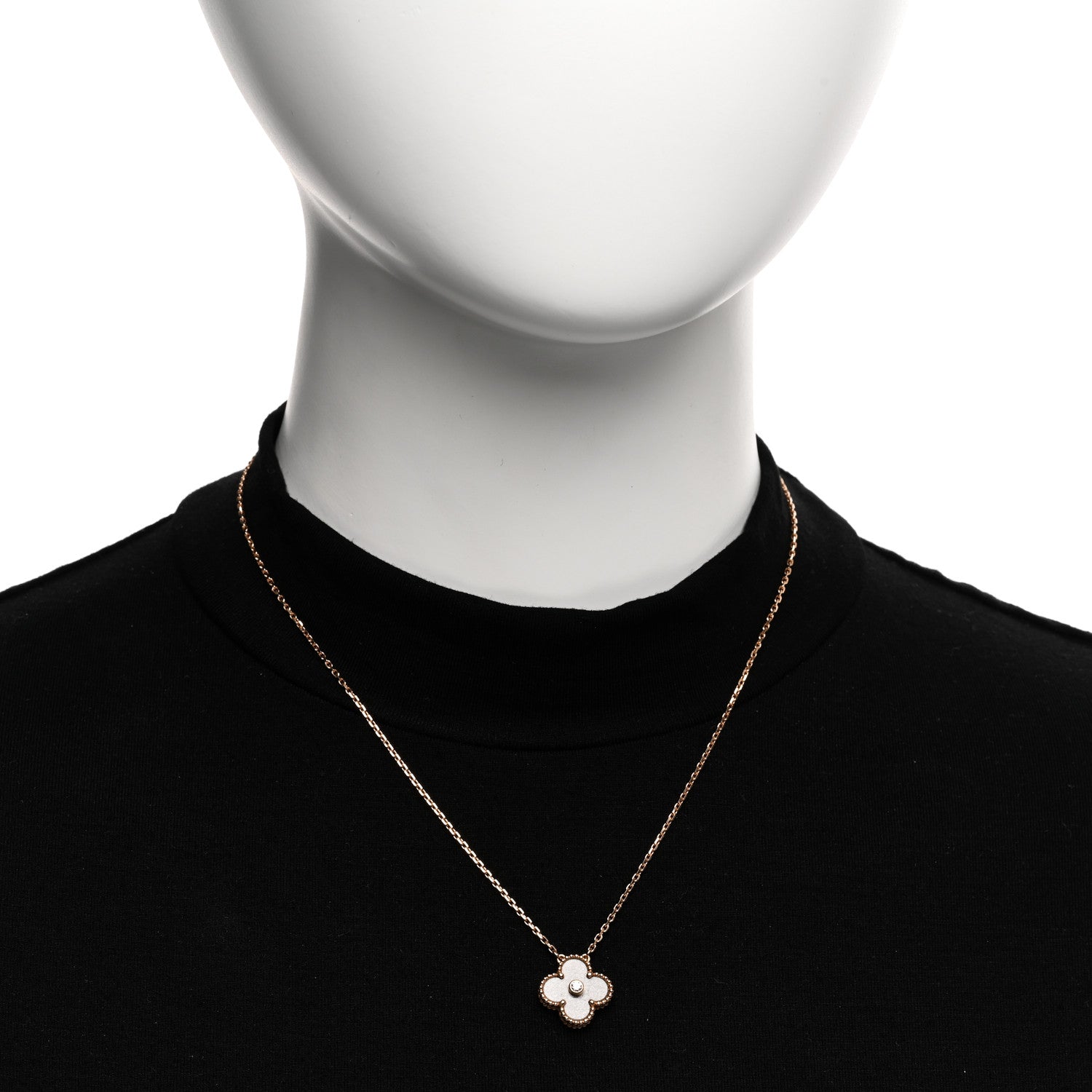 Van Cleef & Arpels 18K Rose Gold Diamond Silver Obsidian Vintage Alhambra Pendant Necklace 2 of 6