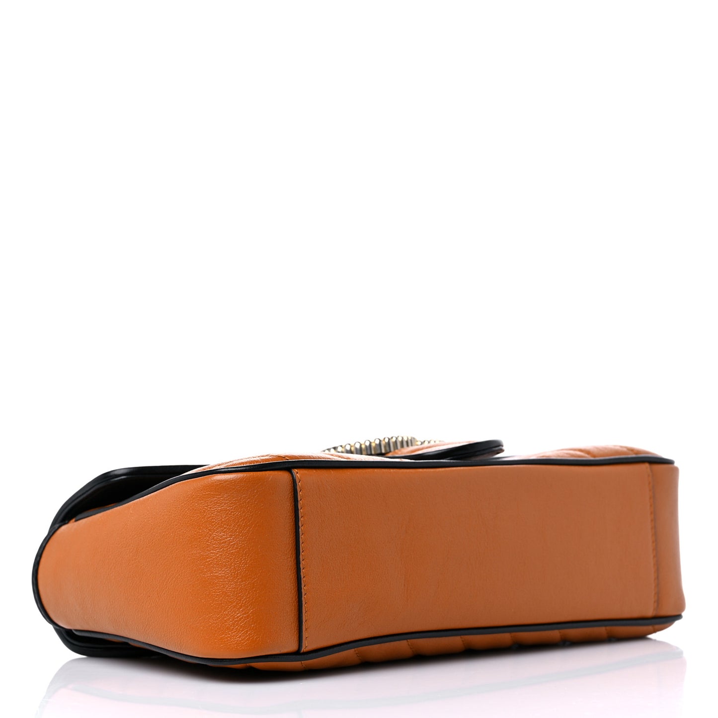Vintage Effect Calfskin Matelasse Diagonal Small Torchon GG Marmont Shoulder Bag Cognac Black