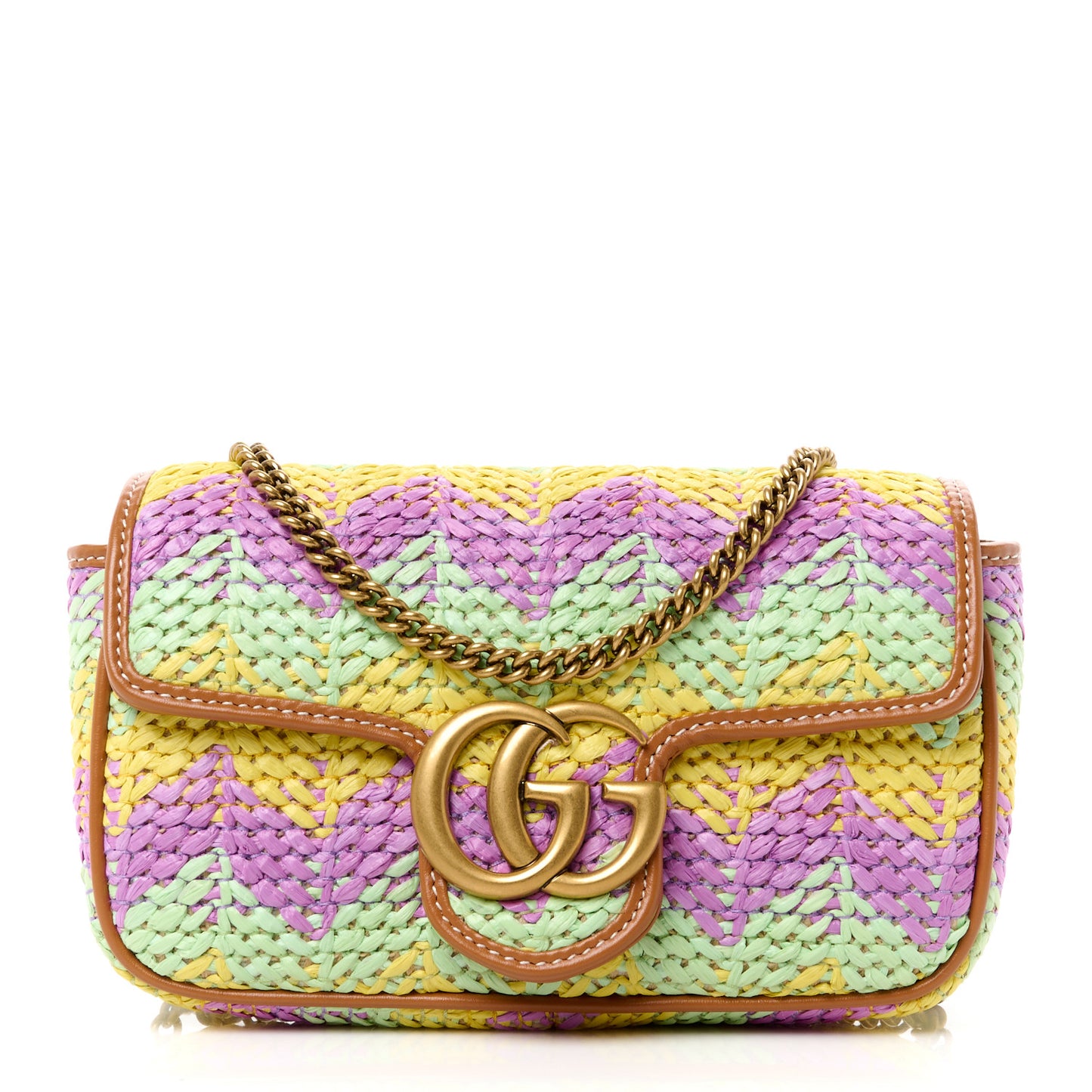 Woven Raffia Calfskin Super Mini GG Marmont Shoulder Bag Multicolor