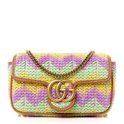 Gucci Woven Raffia Calfskin Super Mini GG Marmont Shoulder Bag Multicolor 1 of 10