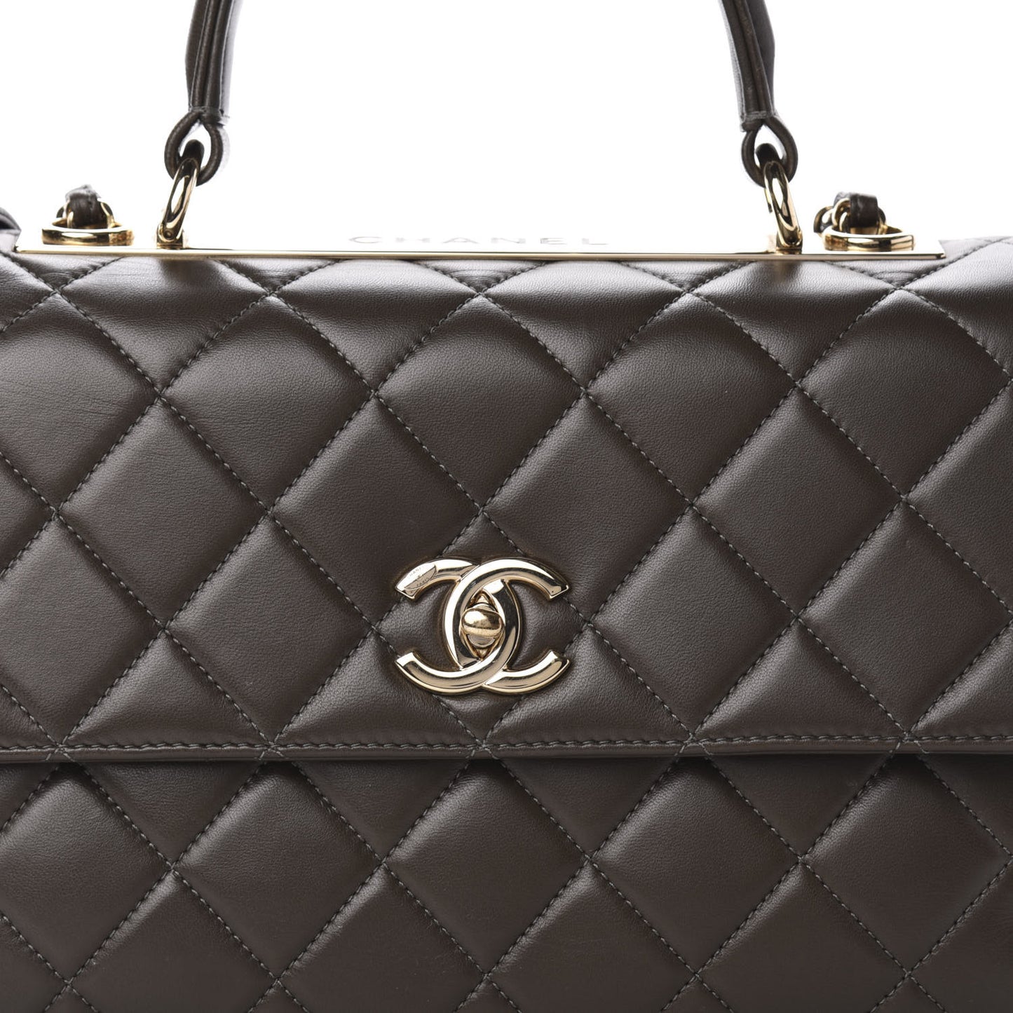 Lambskin Quilted Medium Trendy CC Flap Dual Handle Bag Dark Khaki