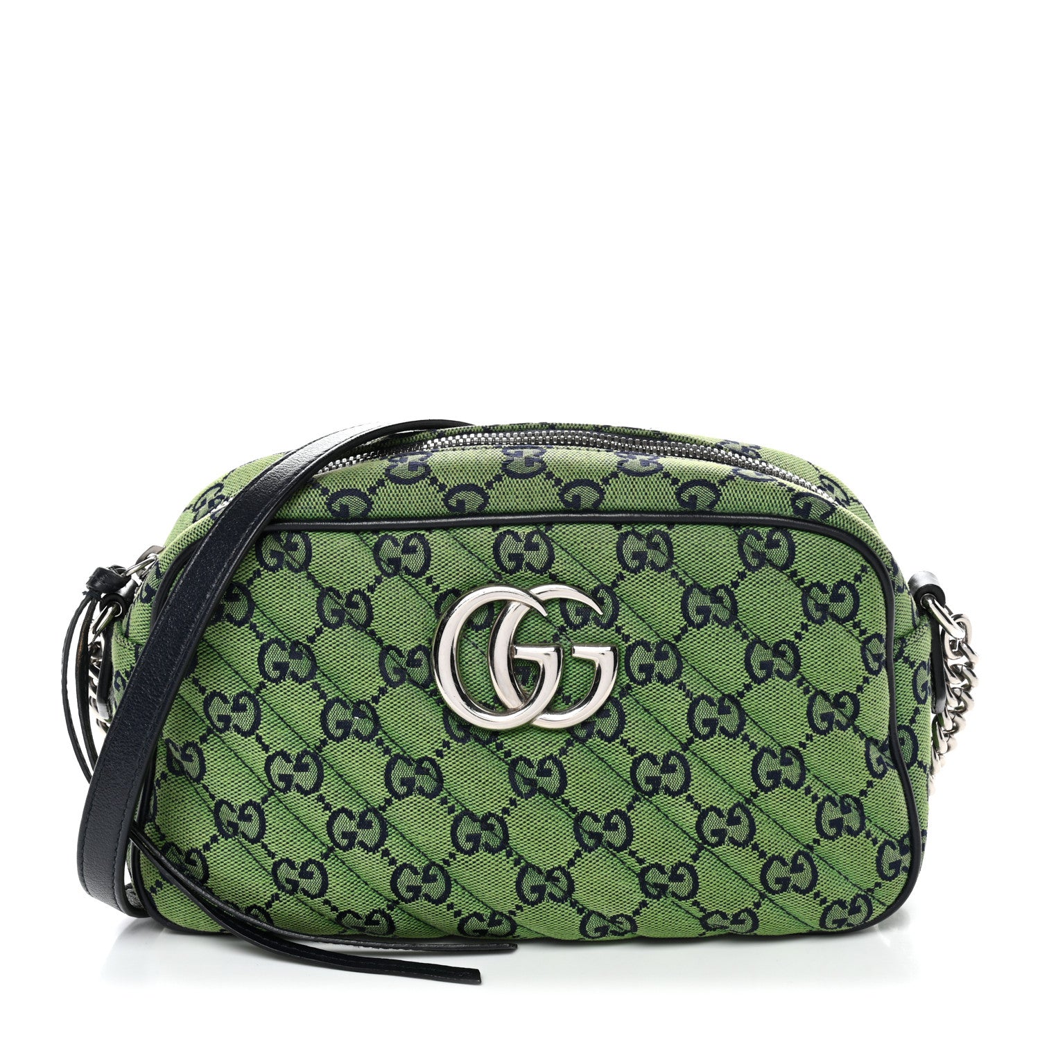Gucci Monogram Multicolor Matelasse Diagonal Small GG Marmont Chain Shoulder Bag Green Blue 1 of 12