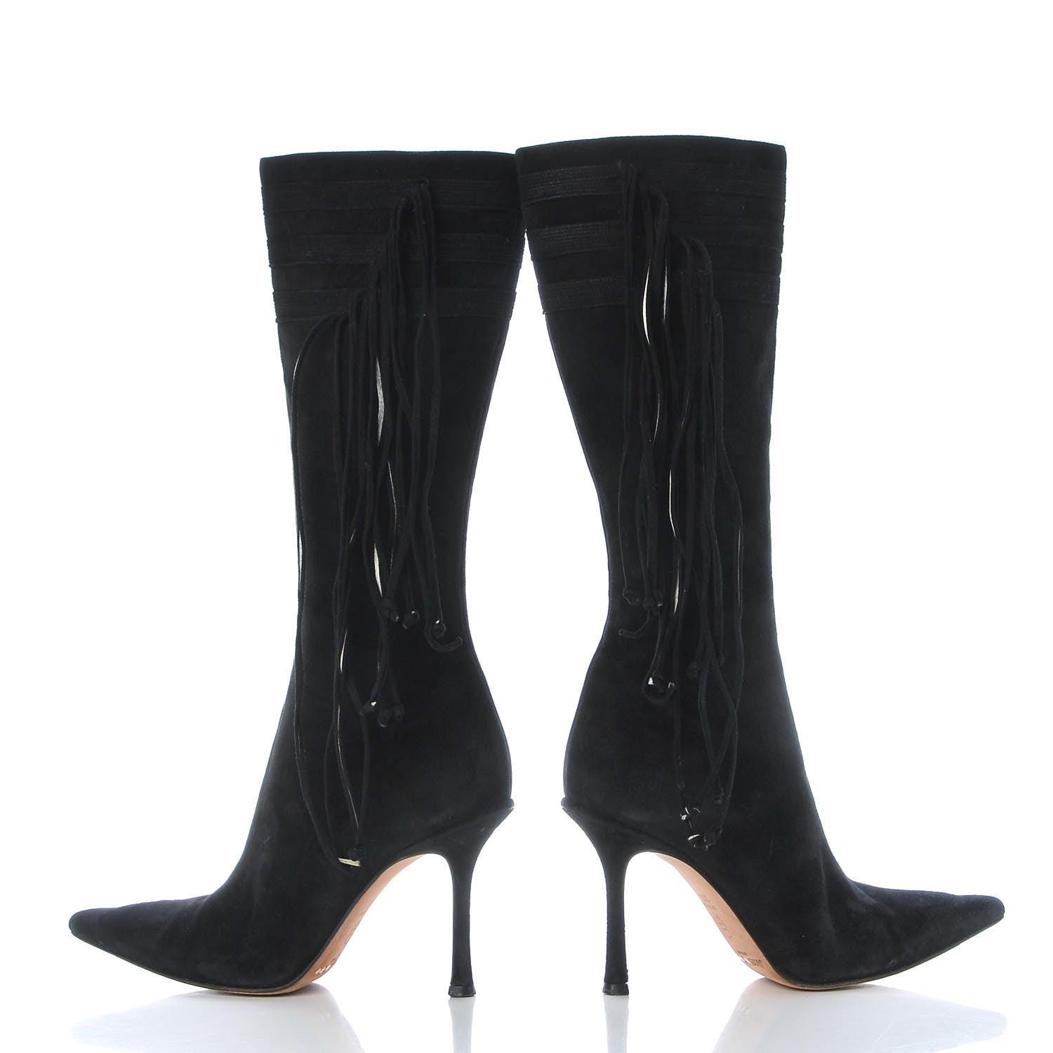 Jimmy Choo Suede Gloria Fringe Boots 38.5 Black 6 of 13