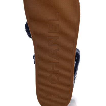 Chanel Cord Lambskin Quilted Logo Sandals 39 Blue 6 of 9