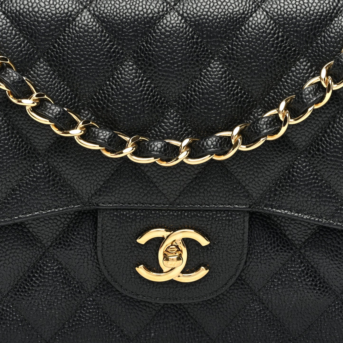 Caviar Quilted Jumbo Double Flap Black