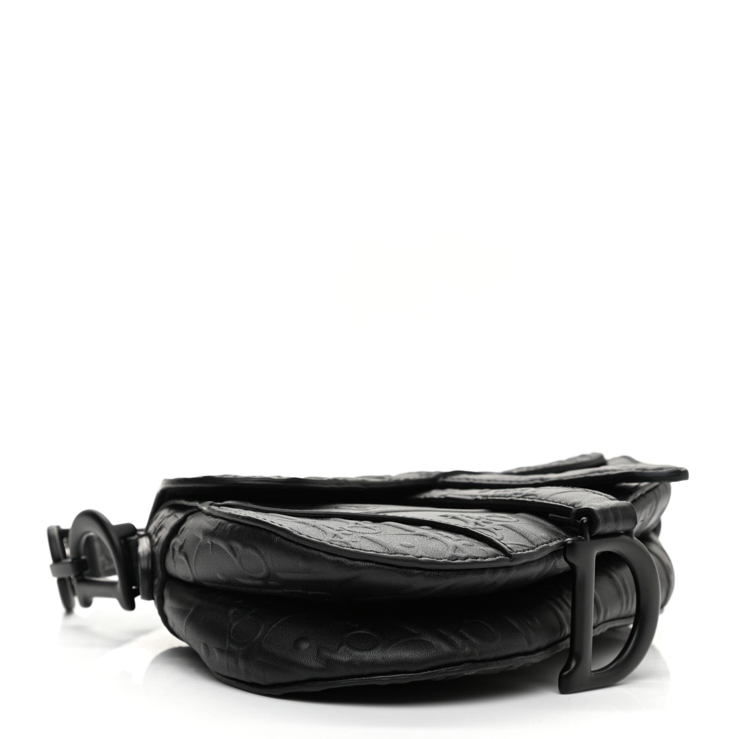 Calfskin Embossed Oblique Mini Saddle Bag Black