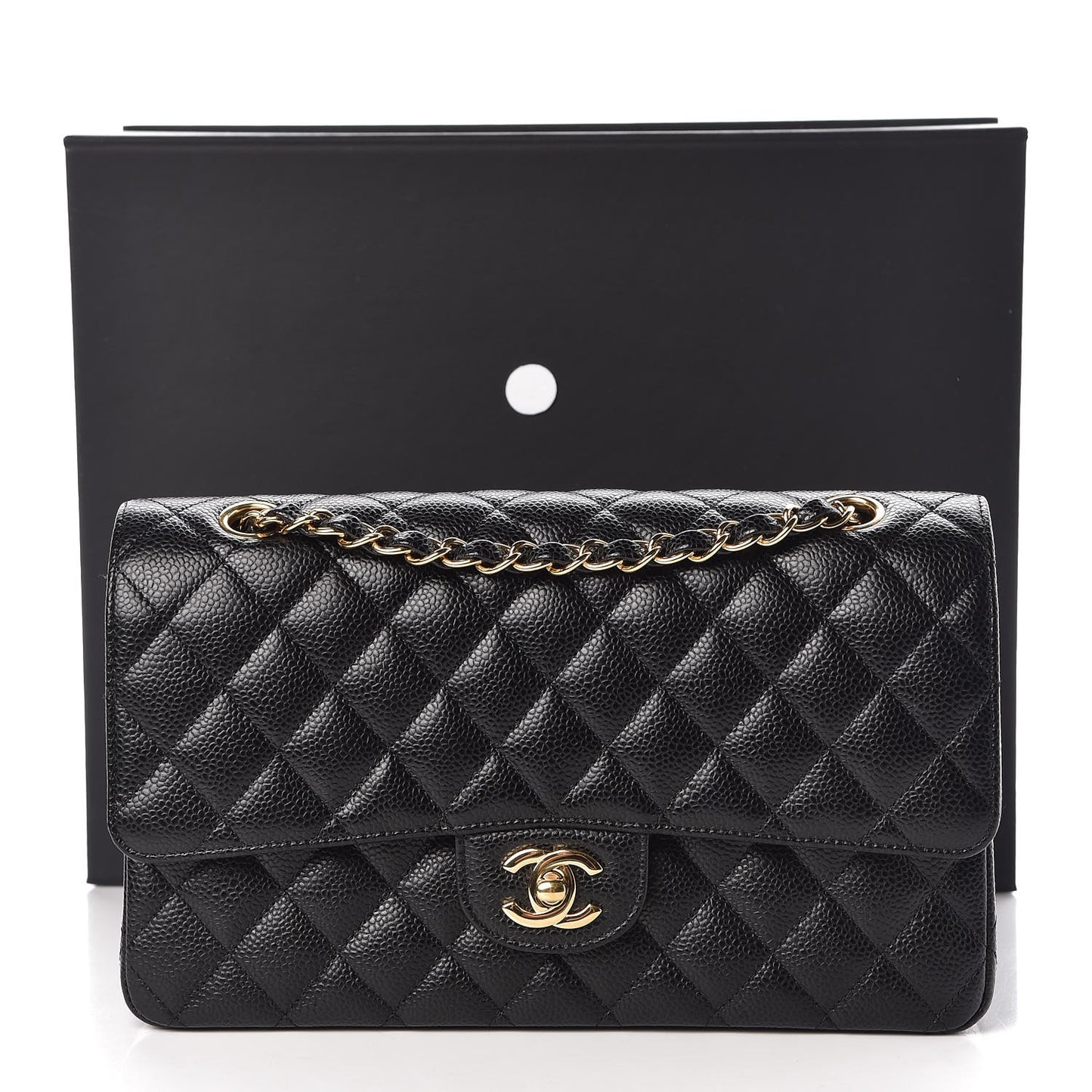 Caviar Quilted Medium Double Flap Black