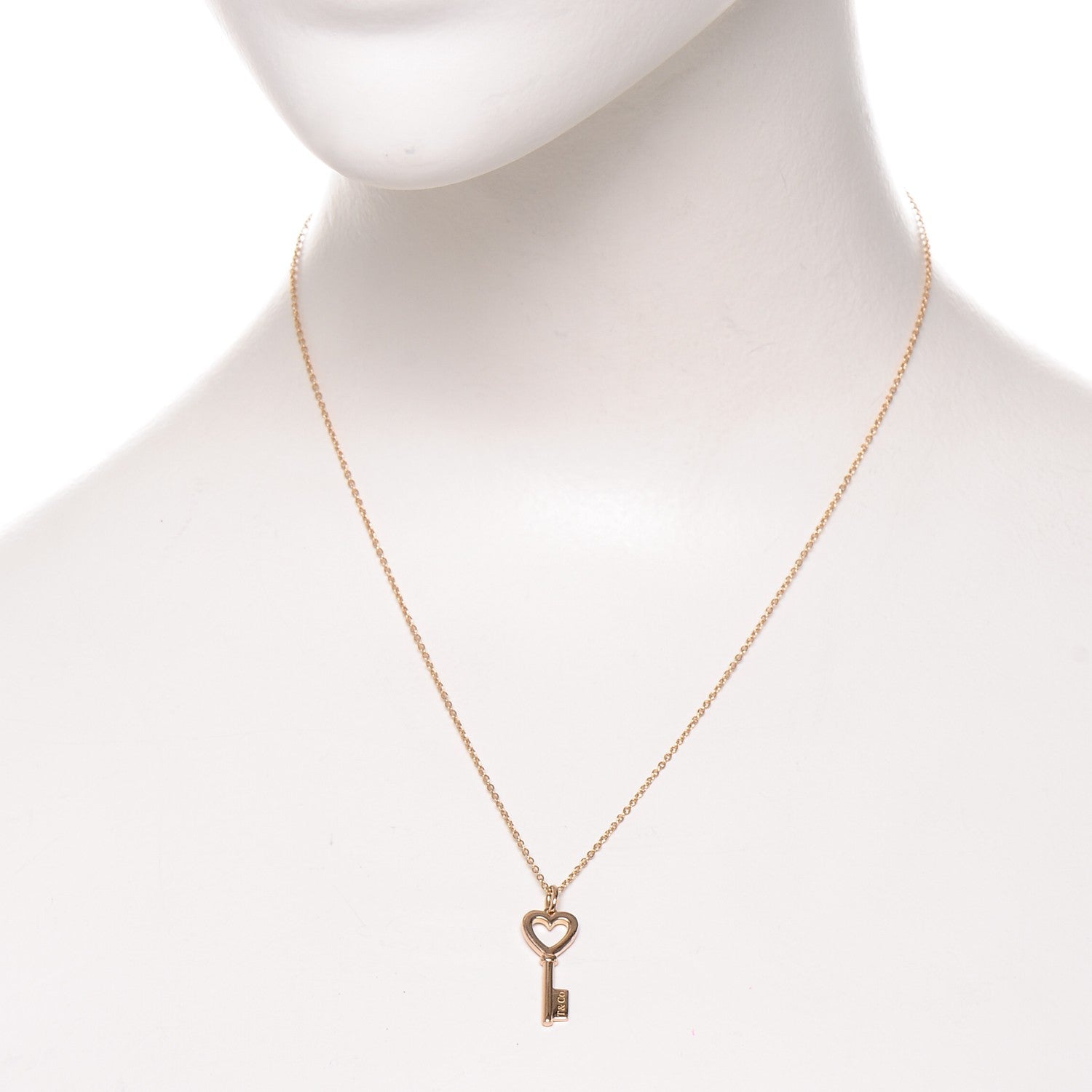 Tiffany 18K Rose Gold Mini Heart Key Pendant Necklace 2 of 5