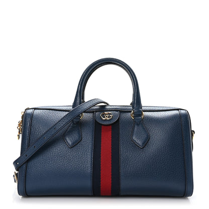Gucci Textured Dollar Calfskin Web Medium Ophidia Boston Blue Agata 1 of 9