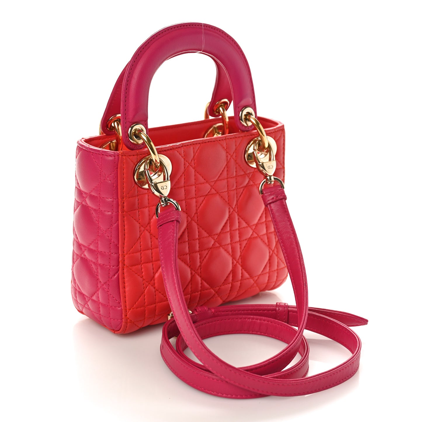 Lambskin Cannage Mini Bi-Color Lady Dior Red Fuchsia
