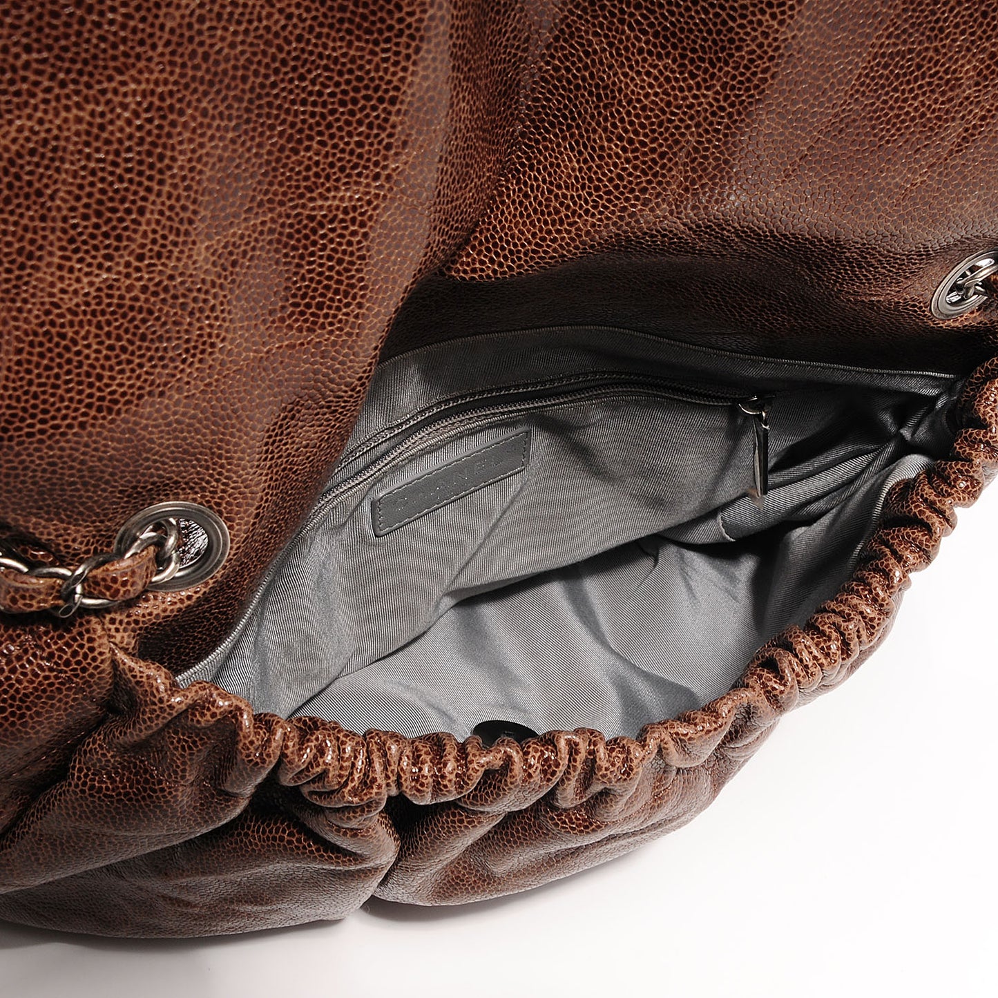 Grained Calfskin Quilted Maxi Elastic Flap Brown