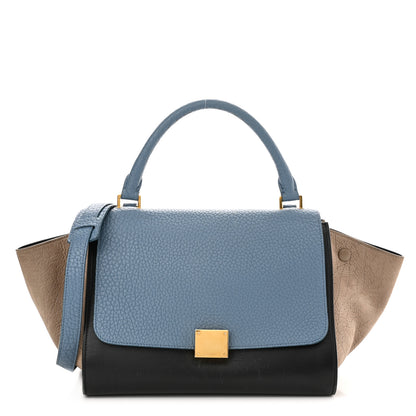 Celine Soft Grained Calfskin Nubuck Small Tri-Color Trapeze Black Blue Tan 1 of 17