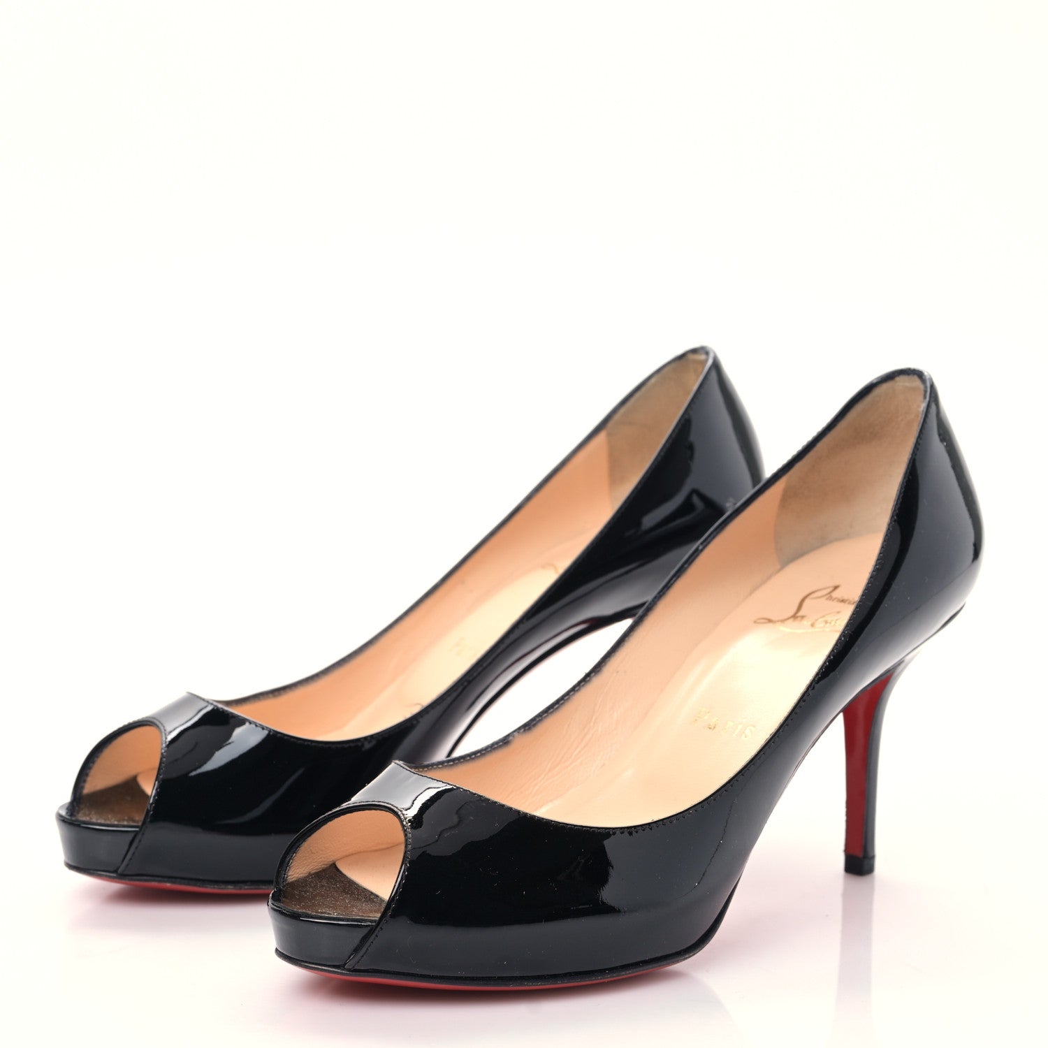 Christian Louboutin Patent Calfskin Mater Claude 85 Peep Toe Pumps 37.5 Black 3 of 8