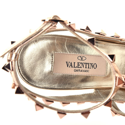 Valentino Garavani Metallic Pebbled Calfskin Rockstud Ankle Strap 100mm Pumps 36.5 Rame Sahara 8 of 9