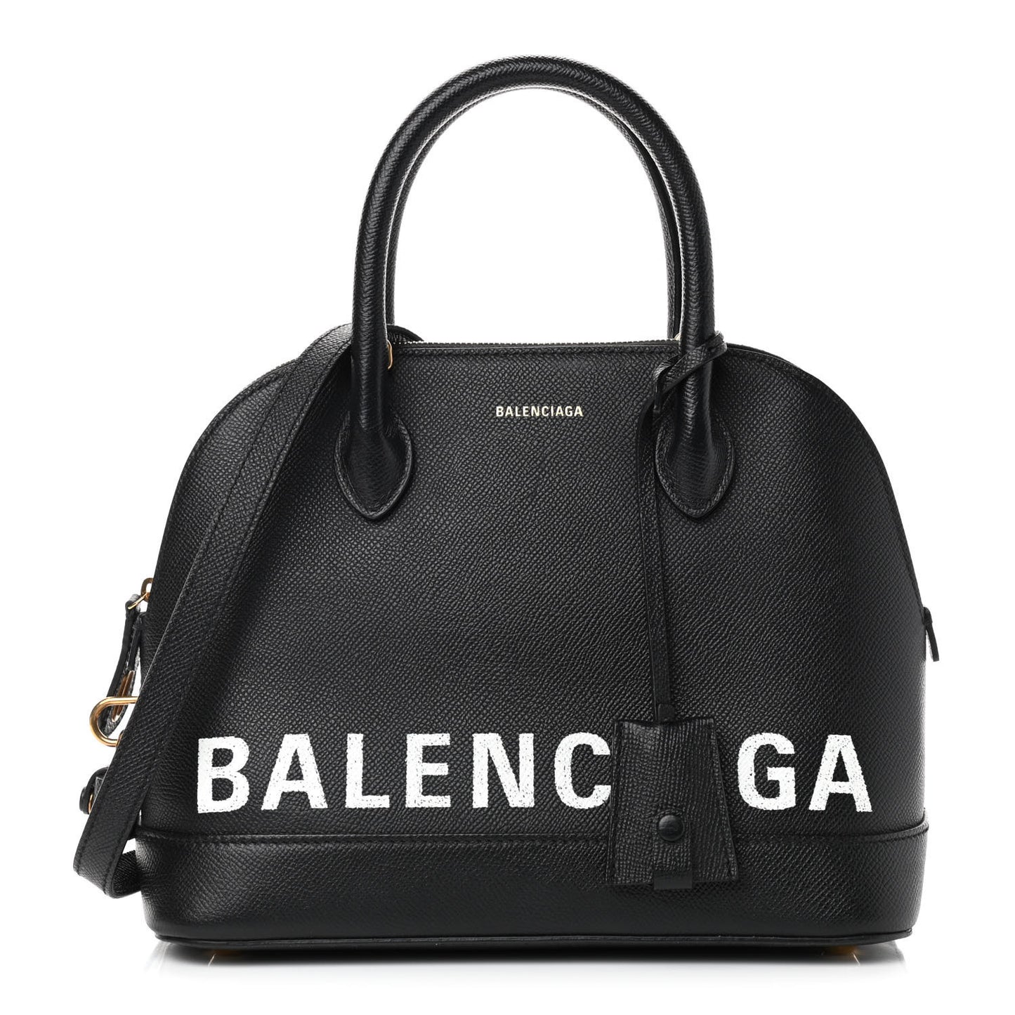 Signature Grained Calfskin Logo S Ville Top Handle Bag Black