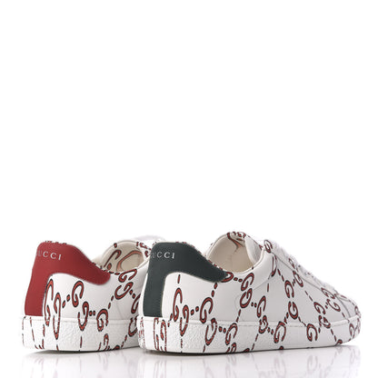 Gucci Calfskin GucciGhost Print Mens Ace Sneakers 10 White Hibiscus Red 4 of 9