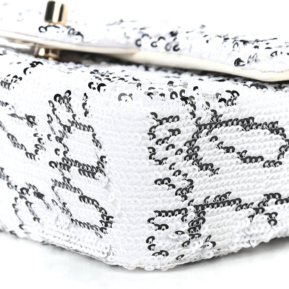 Chanel Sequin Logo Mini Rectangular Flap White Black 9 of 9