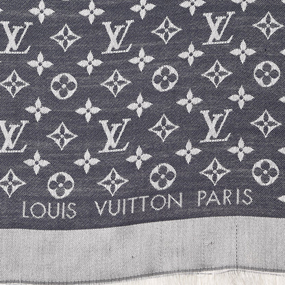 Louis Vuitton Silk Wool Monogram Denim Shawl Blue 3 of 4