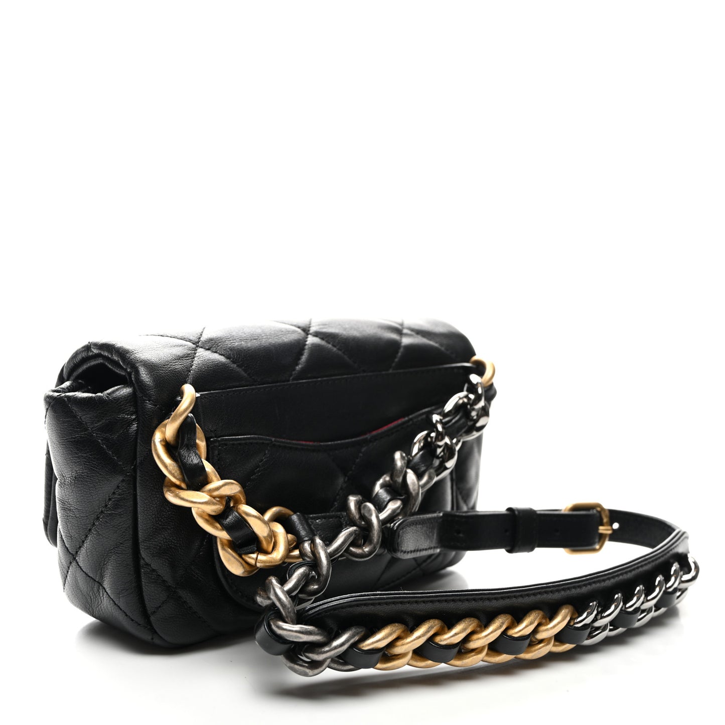 Goatskin Quilted Chanel 19 Waist Bag Black