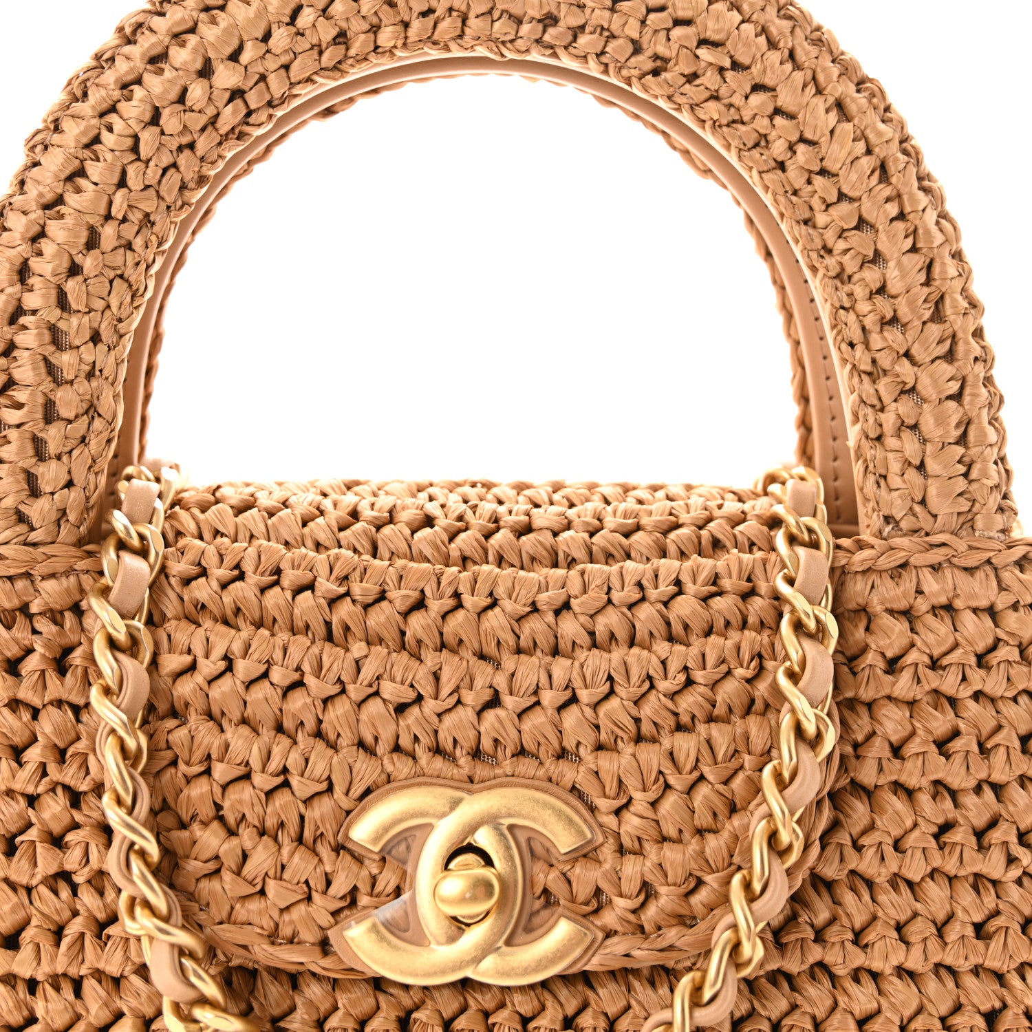 Chanel Braided Raffia Nano Kelly Flap Bag Dark Beige 8 of 10