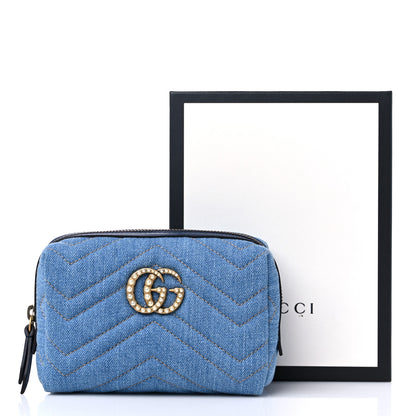 Gucci Denim Matelasse Pearly GG Marmont Cosmetic Case Blue 10 of 10
