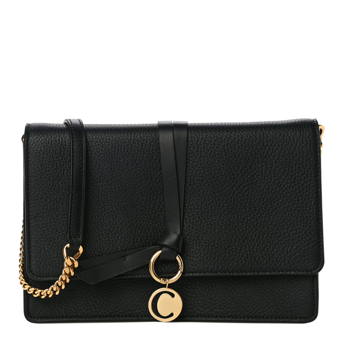Grained Calfskin Alphabet Clutch Shoulder Bag Black