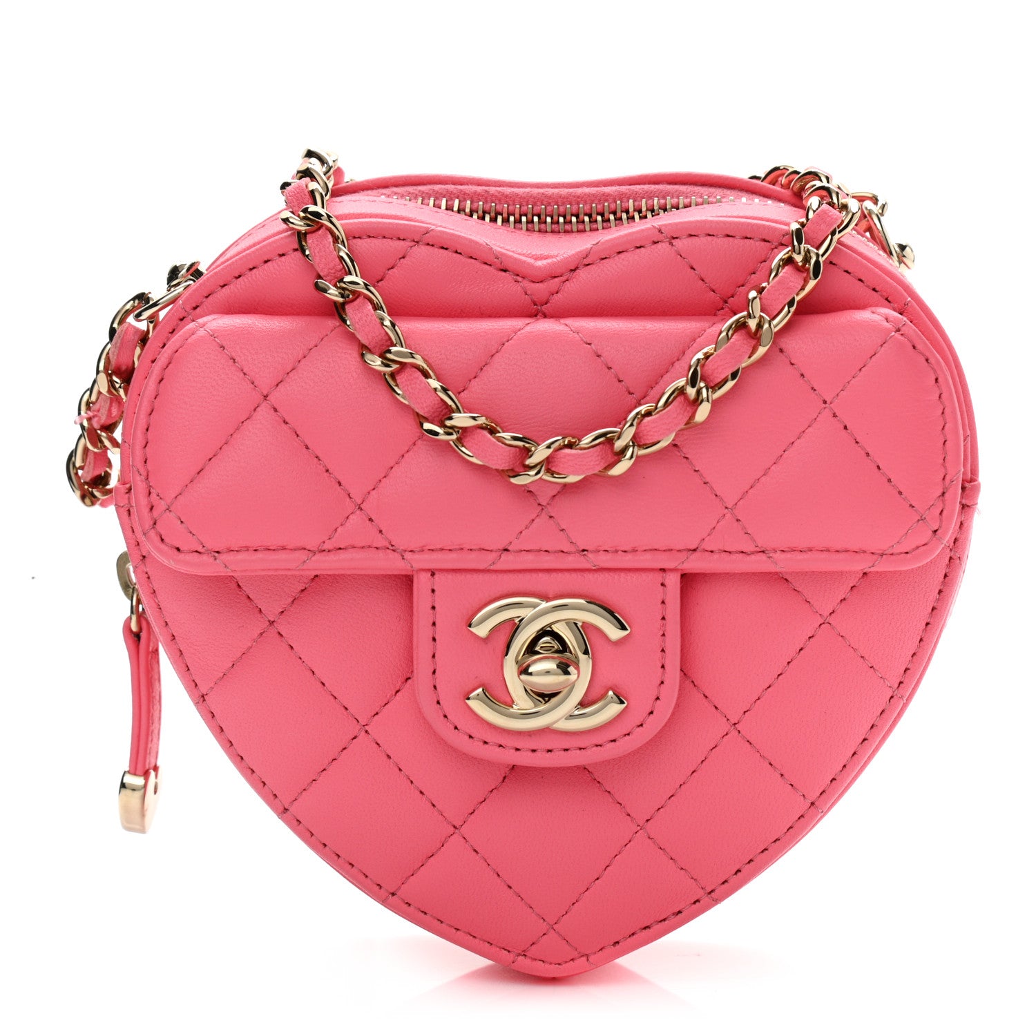 Chanel Lambskin Quilted CC In Love Heart Clutch With Chain Pink 1 of 11