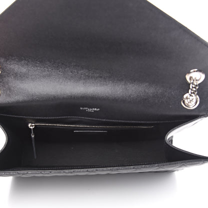 Saint Laurent Grain De Poudre Textured Mixed Matelasse Large Triquilt Monogram Satchel Black 4 of 12