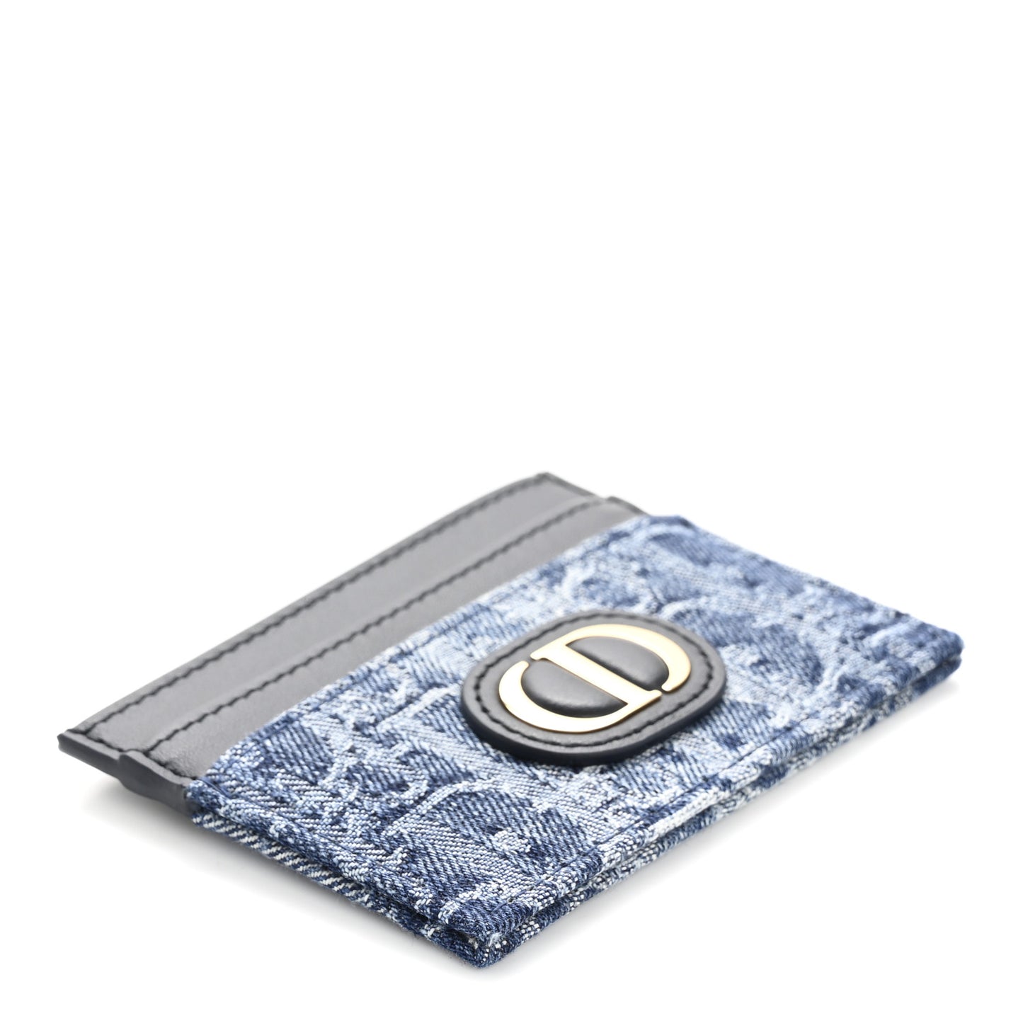 Denim Jacquard Oblique Calfskin 30 Montaigne Freesia Card Holder Blue