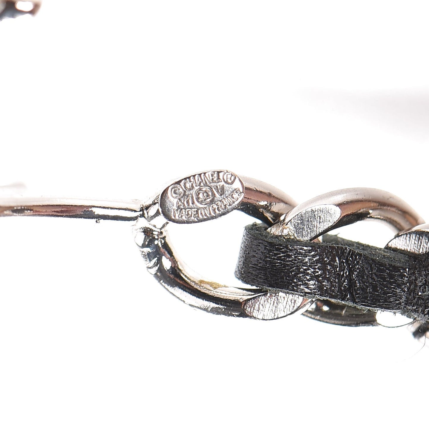 Lambskin Chain Logo Belt Black Silver