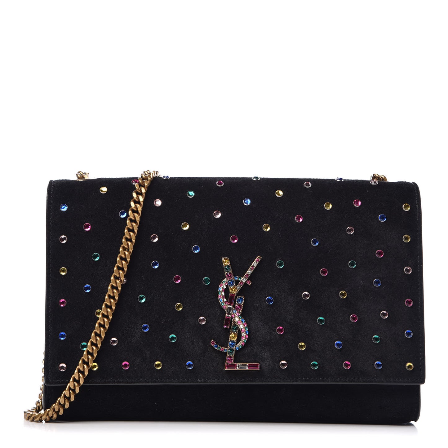 Suede Crystal Medium Classic Monogram Kate Satchel Black