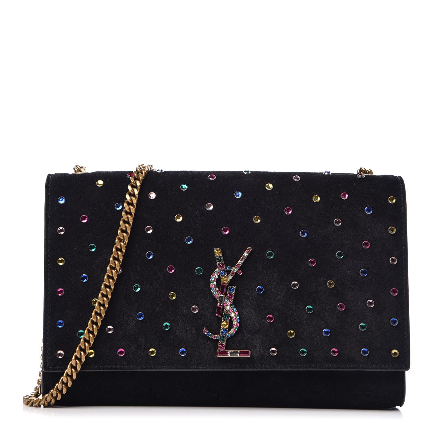 Saint Laurent Suede Crystal Medium Classic Monogram Kate Satchel Black 1 of 15